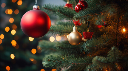 Christmas decorations adorning a beautiful Christmas tree background