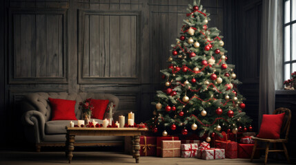 Fototapeta na wymiar Christmas decorations adorning a beautiful Christmas tree background