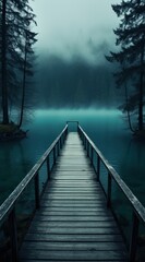 Wooden Walkway near the Lake with a Forest around it.