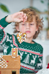 Boy with heart shaped gingerbread cookie