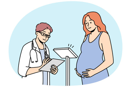 pregnant woman doctor checkup, blue dress, line art clip art preview