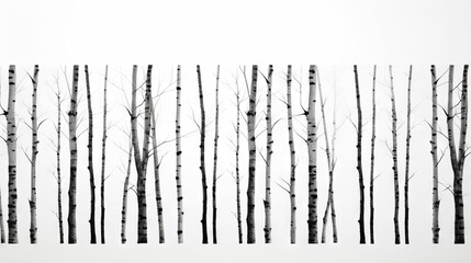  black and white photograph of a row of trees with no leaves.  generative ai