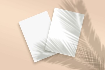 Illustration of abstract shadows of plants on a background with blank frames with copy space