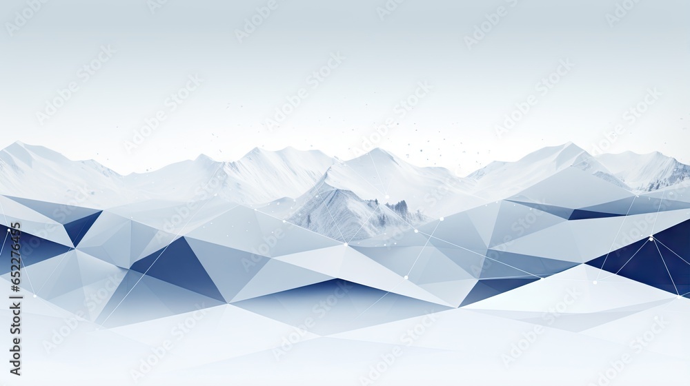 Poster a mountain range is shown with a low poly design in the foreground. generative ai
