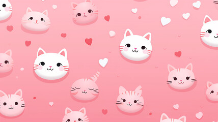 cute cats face in pink background