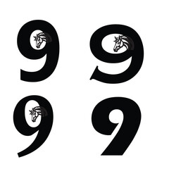 Initials Logo Design Number.9 Horse Logo Design Concept.