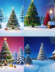 Vibrant and Festive Christmas Cards with Beautifully Decorated Trees Generative AI