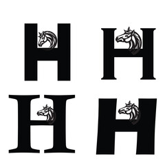Initials Logo Design Alphabet Letter H Horse Logo Design Concept.