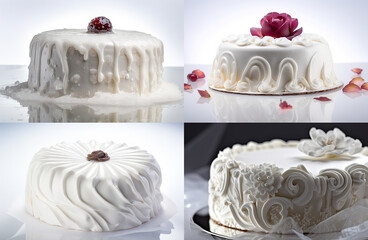White Velour Cake Isolated, Modern Wedding Dessert, Abstract Generative AI Illustration