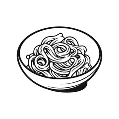 Italian pasta. Spaghetti on a plate, fork with spaghetti Vector vintage black engraving isolated on a white background. A hand-drawn design element for the menu. Vector illustration	