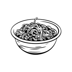 Italian pasta. Spaghetti on a plate, fork with spaghetti Vector vintage black engraving isolated on a white background. A hand-drawn design element for the menu. Vector illustration	