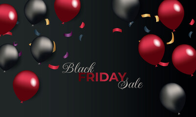 Black Friday, black and red balloons and gifts, discounts