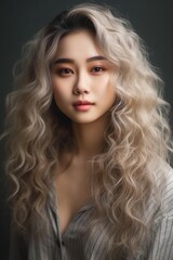 Young asian beauty woman, korean makeup style. Generative Ai