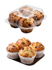 Pre packaged Muffins, transparent background, isolated image, generative AI
