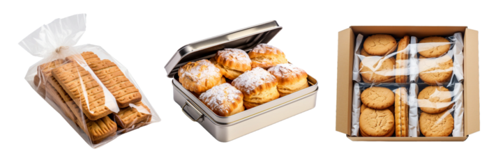 packaged Biscuits, transparent background, isolated image, generative AI

