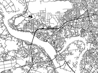 Vector road map of the city of  VNM Bien Hoa in Vietnam with black roads on a white background.