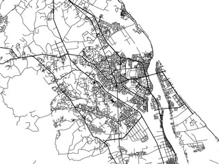 Fototapeta na wymiar Vector road map of the city of VNM GJong Hoi in Vietnam with black roads on a white background.
