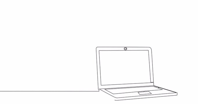Self drawing line animation rocket launch from laptop startup continuous one single line drawn concept video