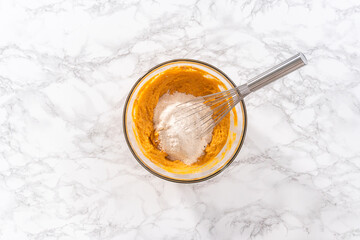Chocolate pumpkin bundt cake with toffee glaze