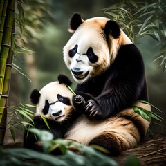 Obraz premium giant panda eating bamboo