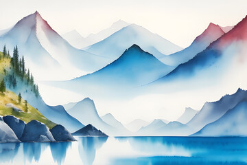 Design abstract landscapes with blended watercolors - obrazy, fototapety, plakaty