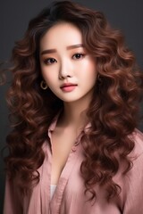 Naklejka premium Young asian beauty woman, korean makeup style. Generative Ai