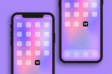 Vector mobile phone with blur screens and app icon