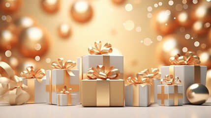 Christmas background with christmas gifts decoration - 3d rendering- generative AI