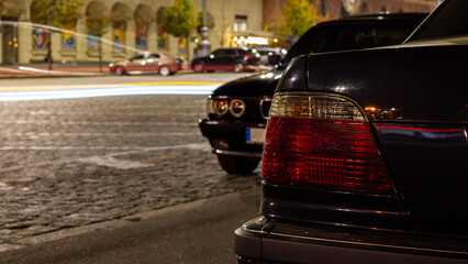 Old European car in the night center of Kharkov