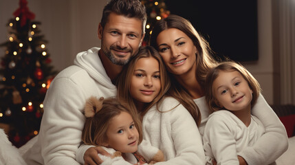 Obraz premium Festive Moments: Young Parents and Kids Celebrating Christmas. Ai Generative.