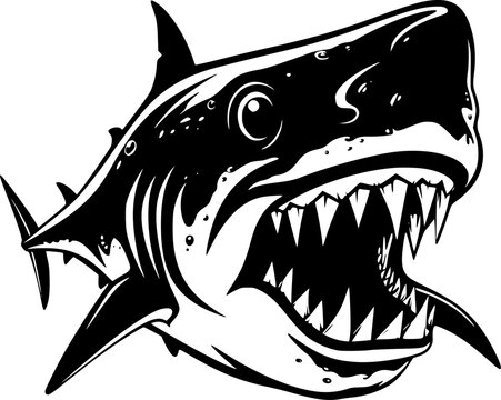 black and white shark with open mouth clip art preview
