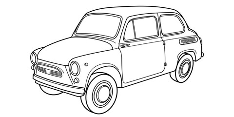 Classic retro coupe car of 50s, 60s. Car as jalopy. Side view. Outline doodle vector illustration. Automotive concept in vintage sketch style	