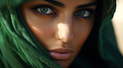 Naklejka premium portrait of a woman with a green veil 
