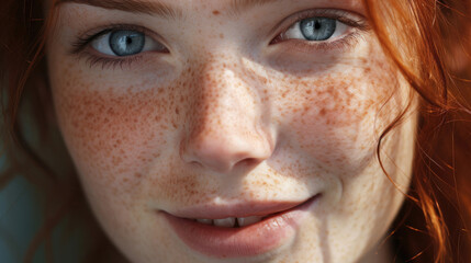 close up portrait of a ginger freckled woman