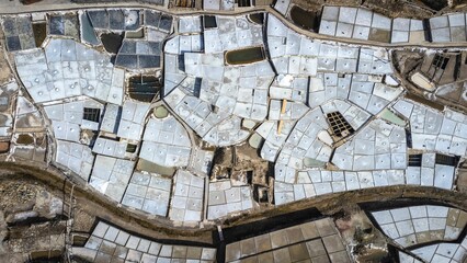 Aerial view of the Anana salt pans in Alava, Spain