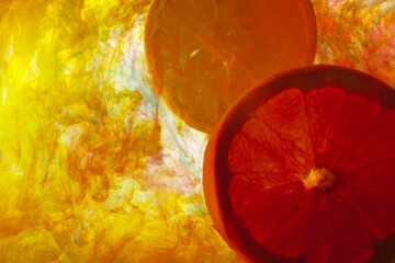 close-up of slices oranges in water