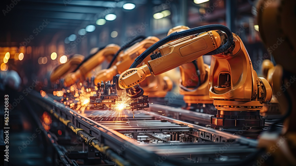 Poster smart industry robot arms for digital factory technology showing automation manufacturing process 4.