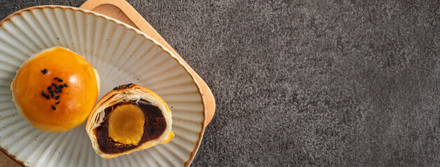 Moon cake yolk pastry for Mid-Autumn Festival holiday.