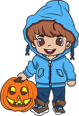 child with pumpkin