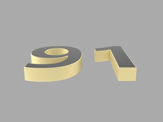 gold number digit 3d illustration one two three