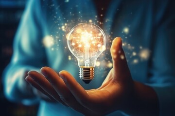 Hands touching light bulbs, innovative and inspiring new ideas, innovative technology concepts in science and communication concepts.