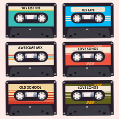 Vintage music cassettes. Vector illustration. 