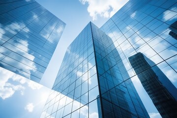 Fototapeta na wymiar View of a contemporary glass skyscraper reflecting the blue sky