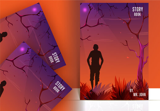 Story Book Cover, Flyer Layout in Gradient Purple And Orange Color.