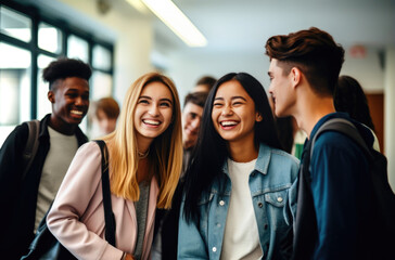A group of international students are happy and laughing. Generated by AI