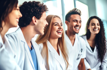 A team of international medical students are happy and laughing. Generated by AI