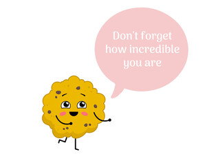 Obraz premium Kawaii cookie with a big speech bubble and cute quote. Cartoon character cookie with chocolate. Illustration on transparent background