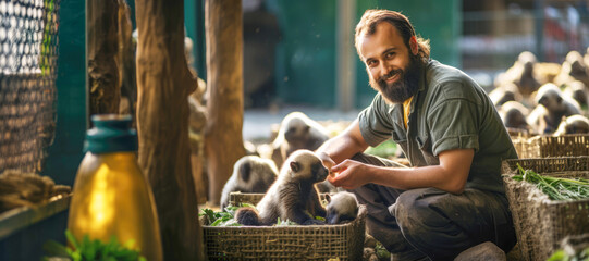 In the heart of the zoo: A caring zookeeper ensuring that animals are well-fed and content.