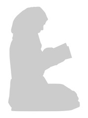 Silhouette of the Woman Moslem or Muslim Reading Al Quran or Koran. Format PNG