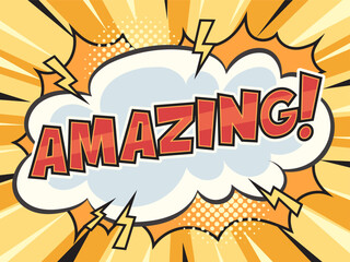 Amazing word pop art retro vector illustration. Comic book style imitation.